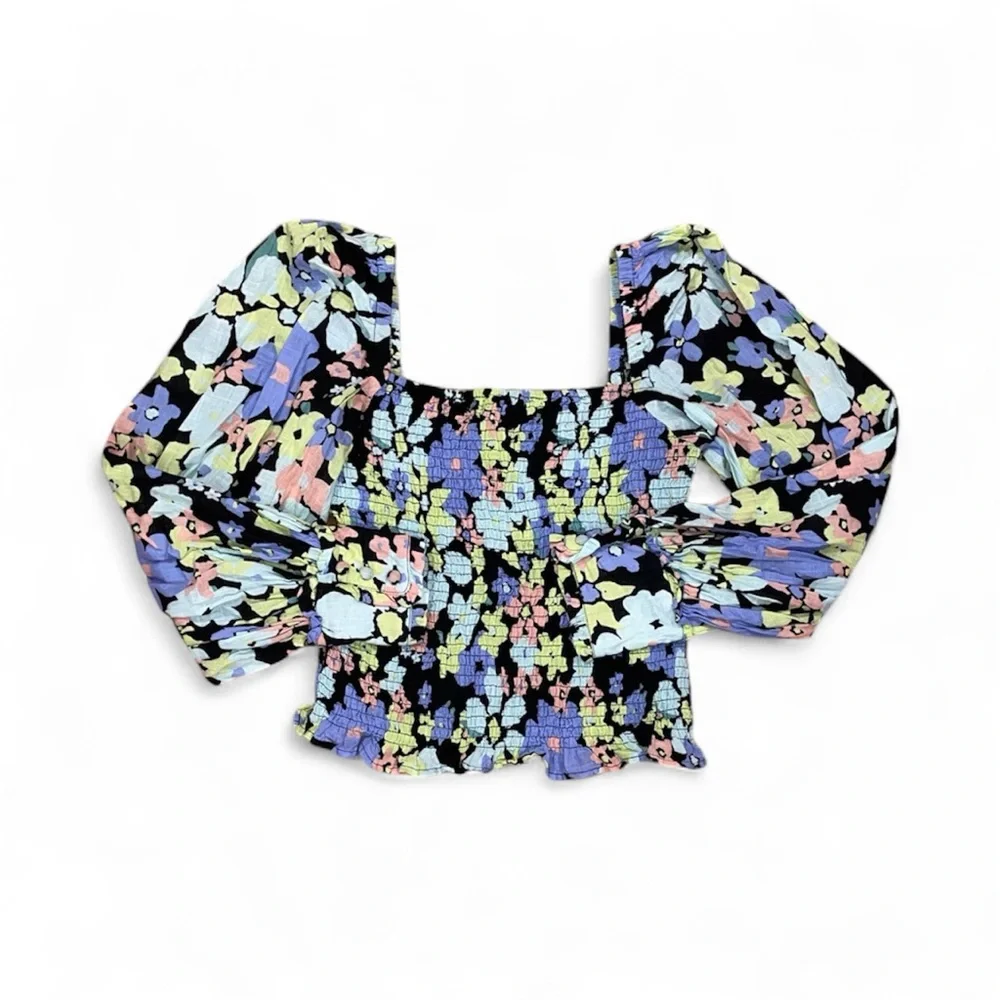 Free people floral puff sleeve top